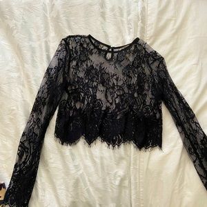 Black sheer long sleeved crop top